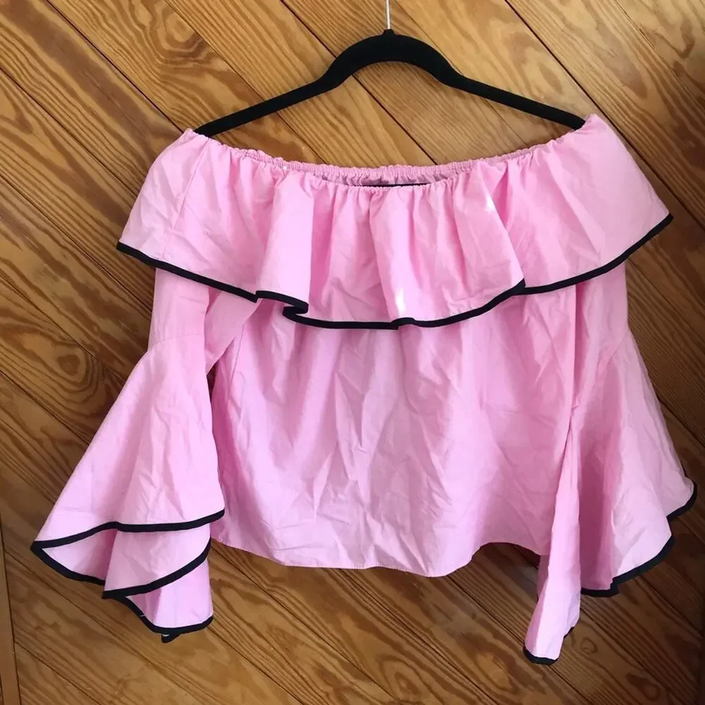 Zara Off the Shoulder Ruffle Bell Sleeve Top - Picture 6 of 6